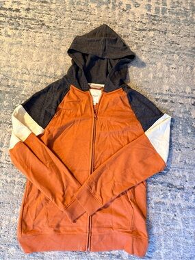 Youth XL (16) burnt orange/cream/heathered gray zip up hoodie